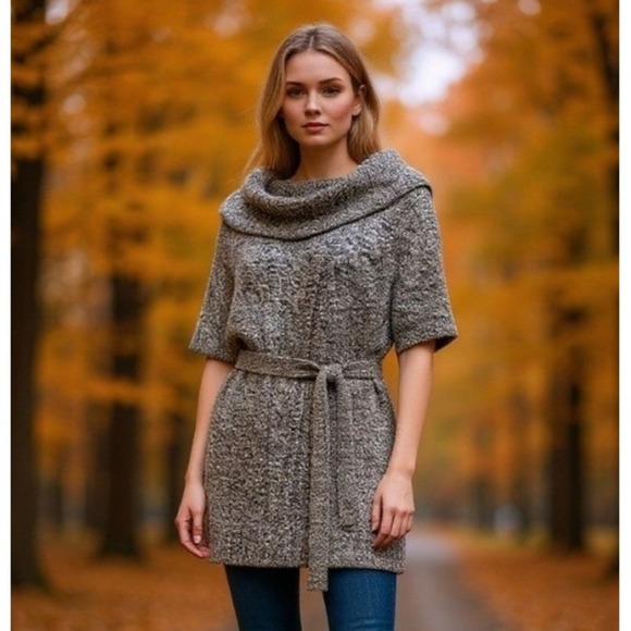 dressbarn Sweaters - Dressbarn Belted Sweater Short Sleeve Tan Brown Knit Crochet Women's Size XL NWT